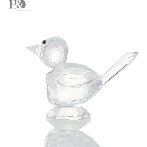 H&D 2.9'' Crystal Cut Handmade "Wren" Happiness Paperweight Mini Bird Shape Ornament Wedding Home Decor Gift (Clear)