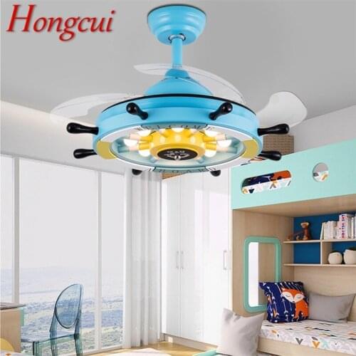 Hongcui Modern Child Ceiling Fan Lights Remote Control 3 Colors LED Blue For Home kids Room kindergarten Bedroom Restaurant