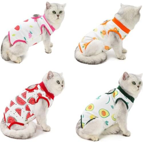 Cat Recovery Suit Ablactation Vest T Shirt Thin Clothes for Cats Postpartum Surgical Gown for Mother Cats Fruit Printed