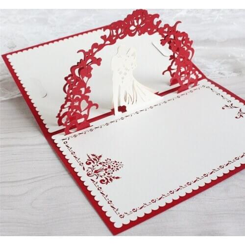 Red Wedding Greeting Card Mr & Mrs Lace 3D Couple Laser Cutting Marriage Engagement Party Invitation Supply g 50pcs