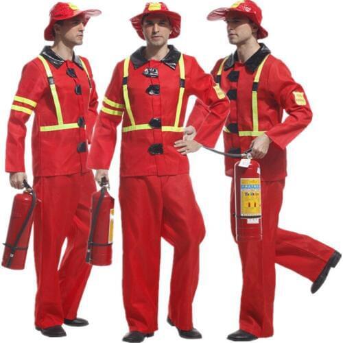 Red Adult Men Fireman Costume Christmas Carnival Halloween Masquerade Party Fancy Dress Firefighter Fire Fighter Cosplay Clothes