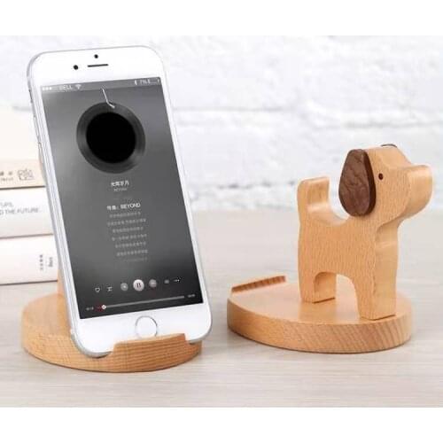 Puppy Creative Gift Hot Seller Desktop Lazy Mobile Phone Holder Cartoon Cute Wooden Flat Base Animal Cellphone Tablet Base 1PC