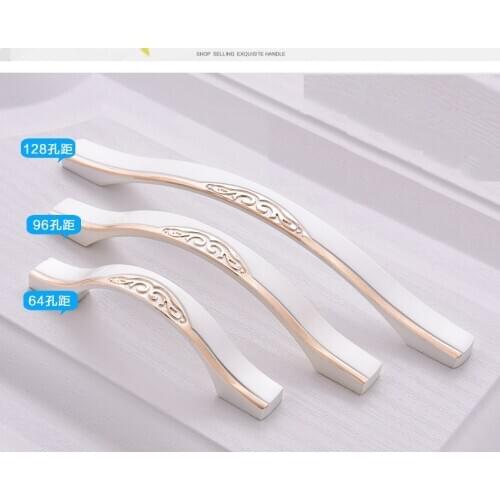 Metal pull handles Pitch-row 128mm/96mm/64mm gold white color with 2.2cm screw for furniture door drawer cupboard cabinet