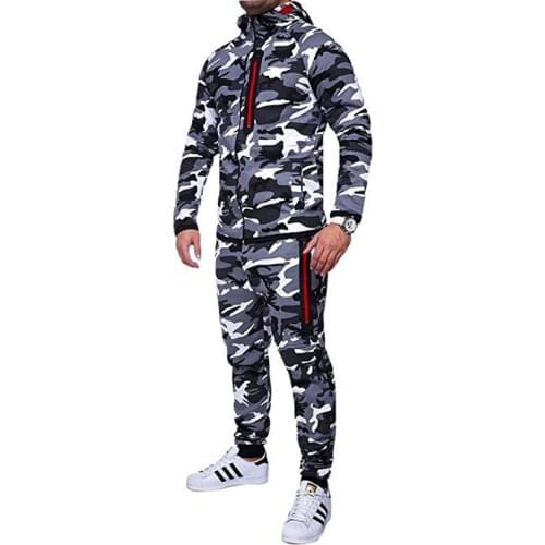 New Camouflage Printed Men Set Fashion Zipper Jacket Men 2Pcs Sportswear Hoodies Sweatshirt Pants Joggers Suit
