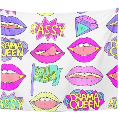 Patch Badges Pin Made in Cartoon and Feminine Pink Tapestry Home Decor Wall Hanging for Living Room Bedroom Dorm 50x60 inches