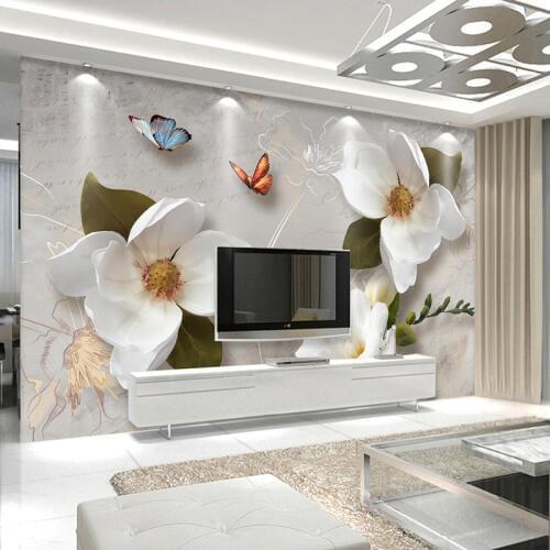 Custom 3D Wall Murals Wallpaper European Style Retro Flower Butterfly Desktop Wallpaper For Living Room TV Backdrop Wall Mural