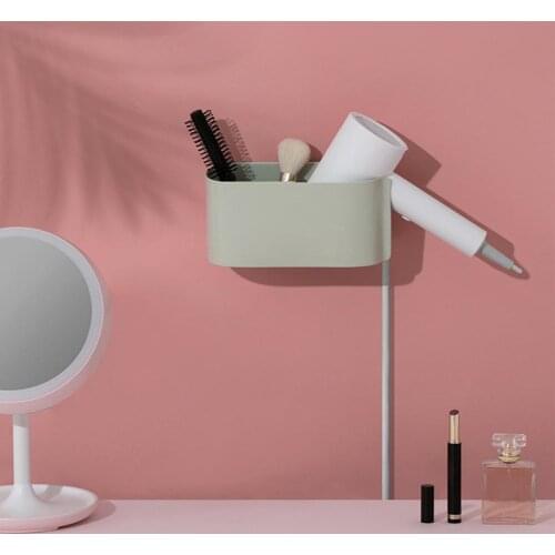 Wall Mount Storage Rack Multi-use ABS Punch-free Quick Drainage Hair Dryer Holder for Home