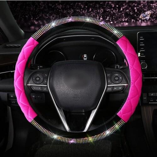 Patchwork Car Steering Wheel Covers Universal Pink Diamond Bling Rhinestone Steering Wheel Cover Girls Car Accessories