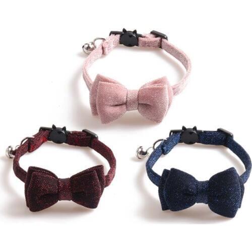 Puppy Cats Collar with Flashing Bow/Removable Bowknot /Small Pets Bow Tie /Puppy Cat Collars with Bells/Chihuahua Necklace