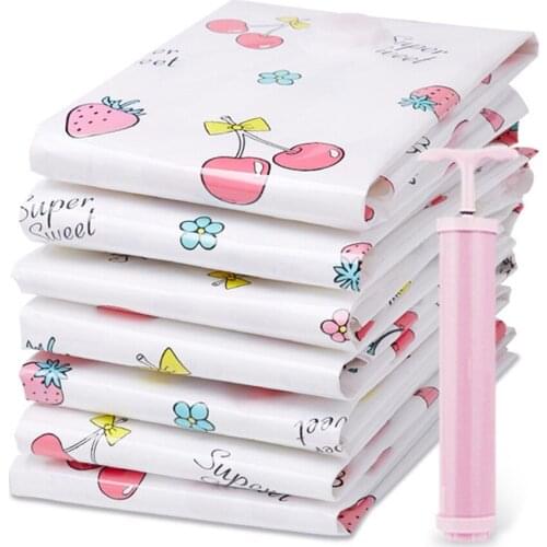 One-Side Printing Vacuum Storage Bags Travel Saving Package for Clothes Comforter Foldable Seal Compressed Closet Home Organizer