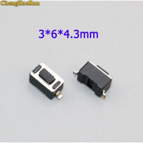ChengHaoRan 10pcs 3*6*4.3mm Panel PCB Momentary Tactile Tact Push Button Micro Switch 2 Pin DIP Light Touch Keys Keyboard black