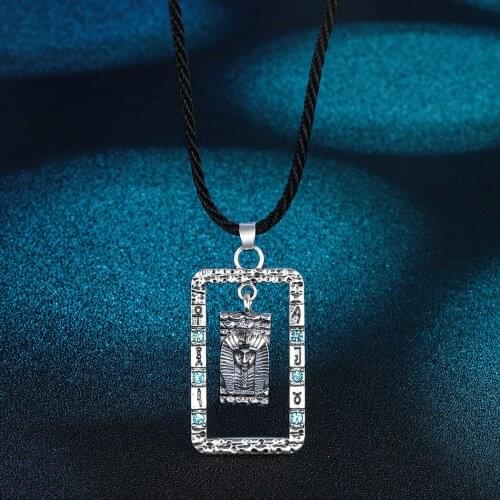 Tutankhamun Pendant with Blue Cubic Zirconium Gemstones, Ancient Egyptian Pharaoh Necklace with Hieroglyphics, Egyptian Amulet