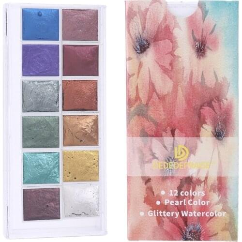 Portable Pearlescent Watercolor Paint 12 Colors Portable Water Color Paint Higher Satuation Quick Dry