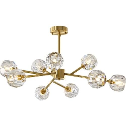 Post Modern Full Copper Tree Chandelier Light Luxury Simple Living Room Dining Room Bedroom Crystal Lamps LED Molecular Lights