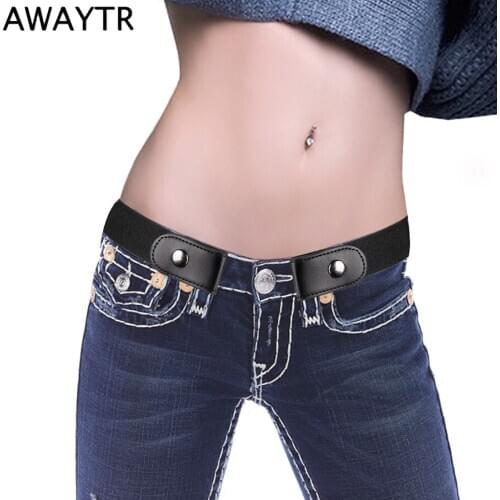 AWAYTR Buckle Cowskin Genuine Leather Free Belt for Men Women Unisex Elastic Invisible Belt No Buckle Simple Women Waistband