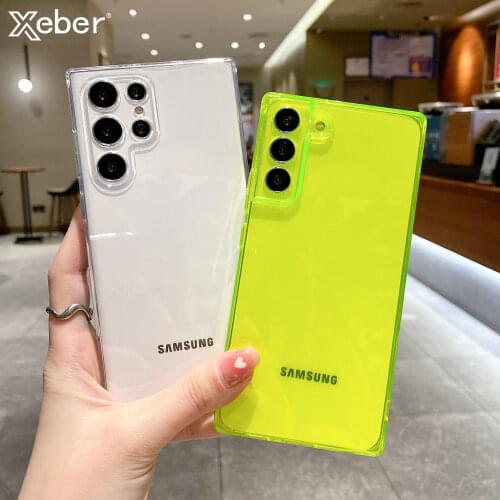 Luxury Square Fluorescent Transparent Phone Case For Samsung S21 Plus S20 Ultra FE S10 Lite Edge S9 Note 20 10 Soft TPU Cover