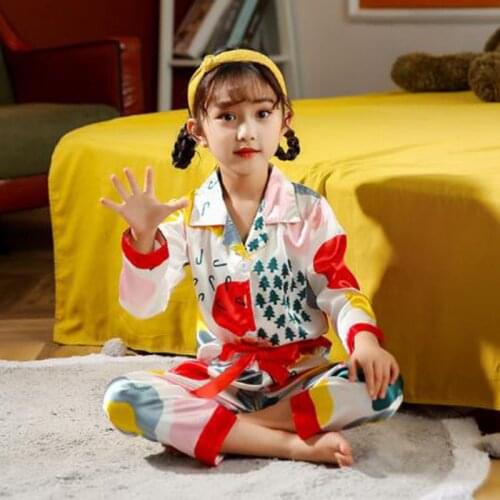 Christmas Pajamas Baby Autumn Winter Long Sleeve Silk Sleepwear 2pcs Pyjamas Sets Animal Cartoon Girl Boy Nightwear Kids Clothes