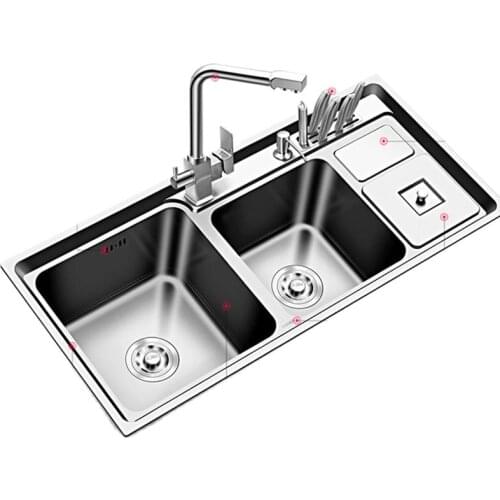 SUS304 Stainless Steel Kitchen Sink Double Bowl Thickness Sinks Kitchen Above Counter or Udermount Sinks Vegetable Washing Basin
