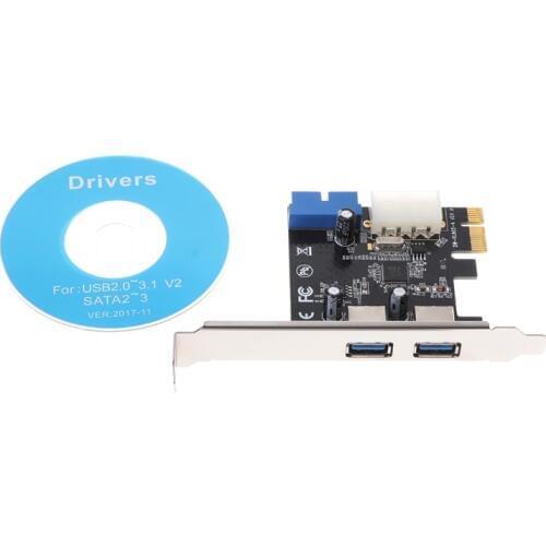 USB3.0 x2 PCI-E Expansion Card External 19pin PCIe Card 4pin IDE Power Connector