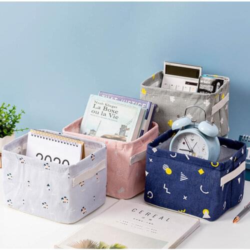 1pcs Lmitation Linen High Capacity Cartoon Pattern Desktop Storage Box Sundries Storage Basket Multicolor Home Organizer