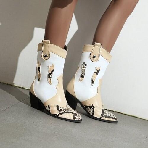2021 Mid-calf Women Boots Square Heel Pointed Toe Women Shoes Autumn Winter PU Leather Zipper Long Boots Size 34-46