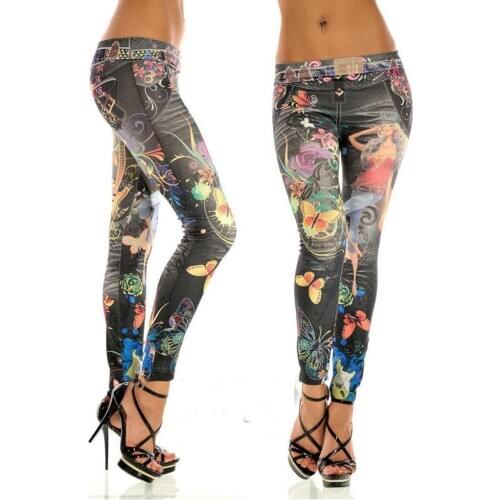 Women New Jeans Leggings Pants Sexy Tattoo Pattern Jeans Chic Sport Punk Pants