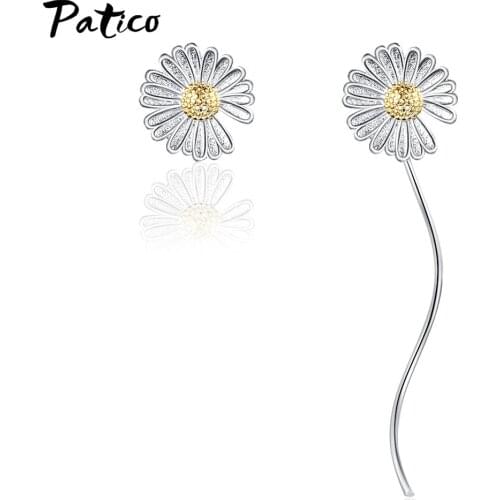 Hot Sale Korean Fashion Temperament Sweet Cute Daisy Flower Stud Earrings 925 Sterling Jewelry for Women Girls Party Gift