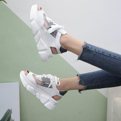 Womens Fishnet Mesh Sandals 2021 New Platform Shoes Casual Shoes Ulzzang Platform Sneakers Outdoor Non-Slip Flat Shoes Walking
