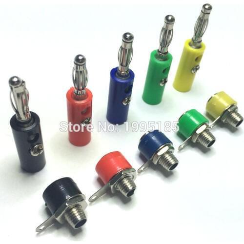 10Sets/lot Red Black Yellow Blue Green Each 2set Banana Socket Audio Speaker Screw Banana Plate socket+ Plugs Connectors 4mm