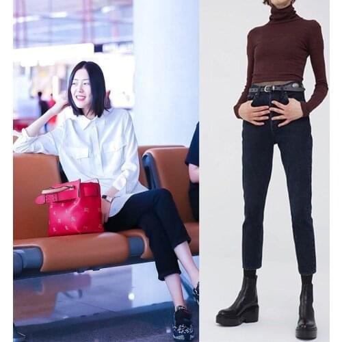 2020 Spring Autumn New Style Fashion Classic Black High Waisted Straight Jeans Women Low Elasticity Show Thin Versatile A6