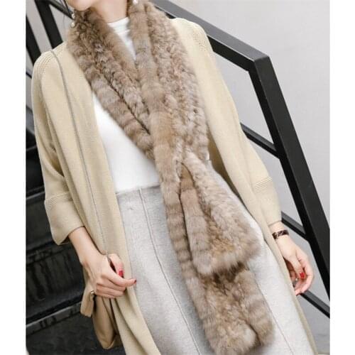 2021 High-end Fashion Plush Shawl Scarf New Russian Real Mink Fur Scarf Shawl Ladies Winter Natural Mink Fur Knitted Scarf Shawl