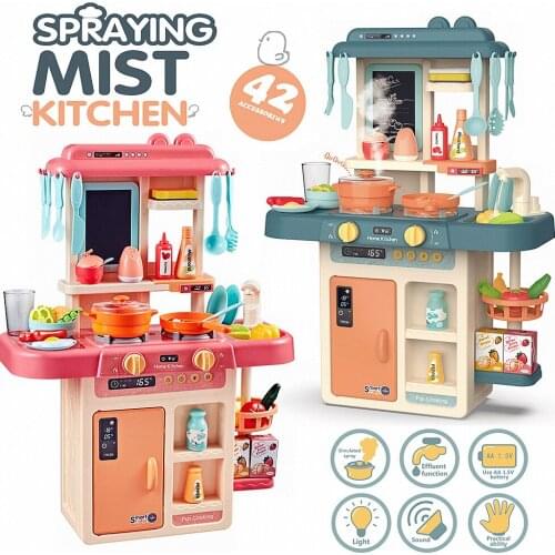 42Pcs/Set Baby Shining Kid Kitchen Toys Simulation Kitchen Toy Spray Water Dinnerware Pretend Play Kitchen Cooking Table Set