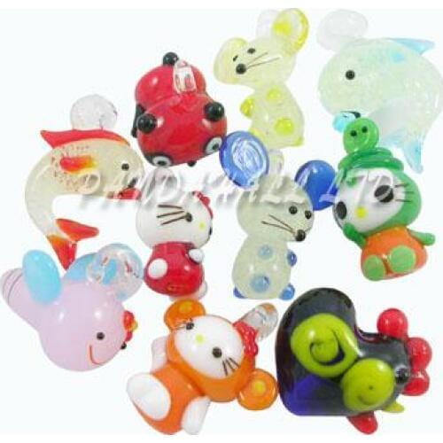 Handmade Lampwork Pendants, Mixed Animals, about 15~23mm wide, 23~35mm long, hole: 3~5mm