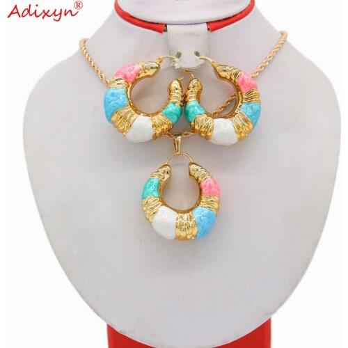 Adixyn Multicolour Fashion Jewelry For Women Pendant/Earrings/Necklace Gold Set Bridal Wedding Jewelry N03232