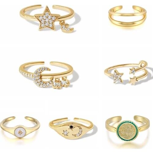 Aide Real 925 Sterling Silver Minimalist Colorful Zircon Moon Star Opening Ring For Charming Women Party Fine Jewelry Cute Gift