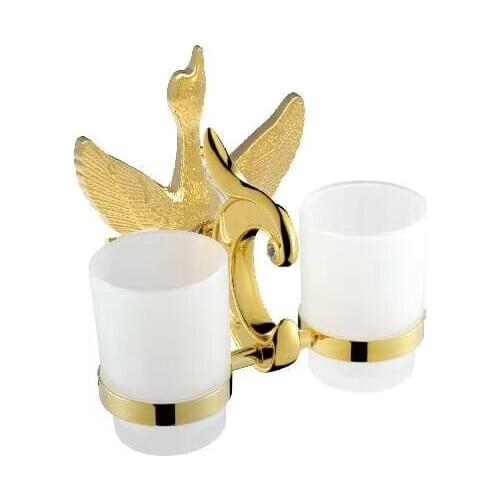 FREE SHIP Gold Pvd Swan double TUMBLER HOLDER CUP holders