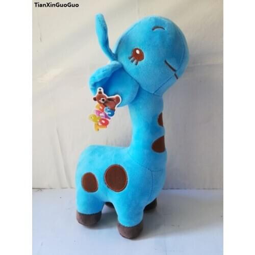 Large 35cm lovely blue giraffe plush toy cartoon giraffe soft doll throw pillow Christmas gift h2472