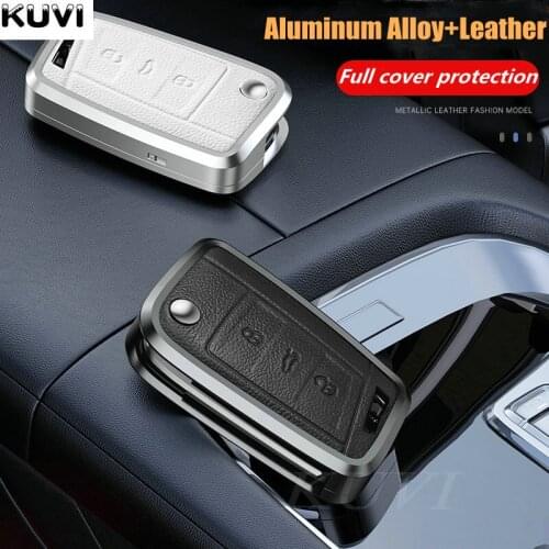 Alloy Leather Car Key Case Cover For VW Volkswagen Golf 7 MK7 Tiguan MK2 For SEAT Ateca Leon FR 2 Ibiza For Skoda Octavia A7