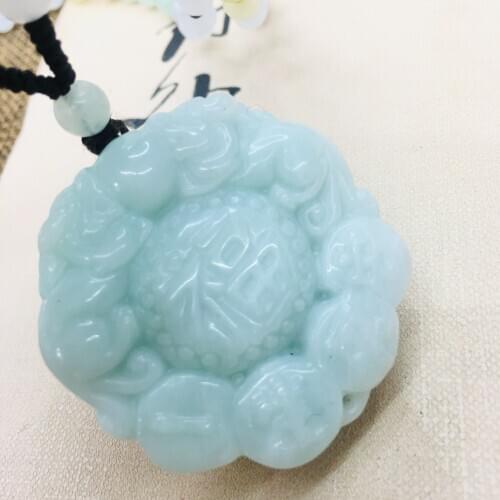 Pure natural Emerald jade pure hand-carved green double-sided unicorn pendant three-color jade beads necklace sweater chain