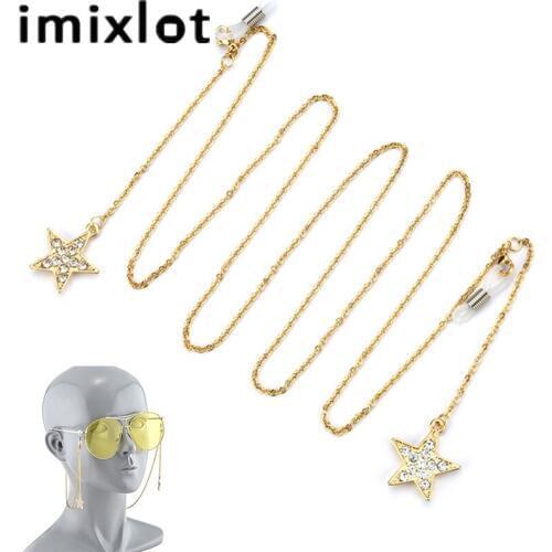 Imixlot Retro Charm Crystal Pentagram Star Pendant Glasses Chain for Unisex Temperament Anti-slip Eyewear Holder Strap