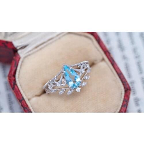 JL515 Fine Jewellery Solid 18K White Gold Nature 1ct Blue Aquamarine Gemstones Rings for Women Fine Jewelry Presents