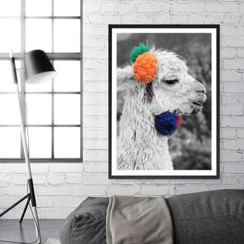 Animal Picture Black White Cute Alpaca Poster Wall Art Canvas Painting And Prints Wall Picture For Living Room Home Aisle Decor
