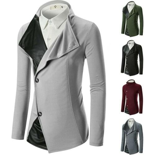 Spring Autumn Mens Long Sleeve Two Button Splice Faux Leather Jacket Outwear Slim Fit New New Style Leather Stitching Knitted