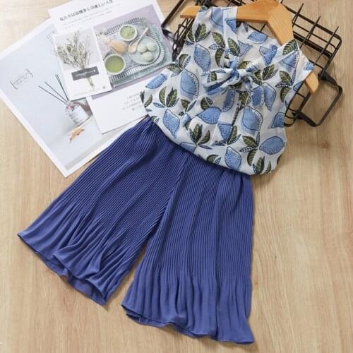 Summer Chiffon Blouse Sets Kids Girls Suit 2020 New Children Chiffon Bow Sleeveless Shirt + Loose Pants Two-Piece Set 2-6Y CSS16