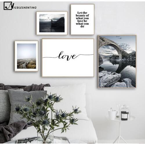 Love Quotes Bridge Landscape Picture Nature Scenery Scandinavian Poster Nordic Style Print Wall Art Canvas Painting Home Decor
