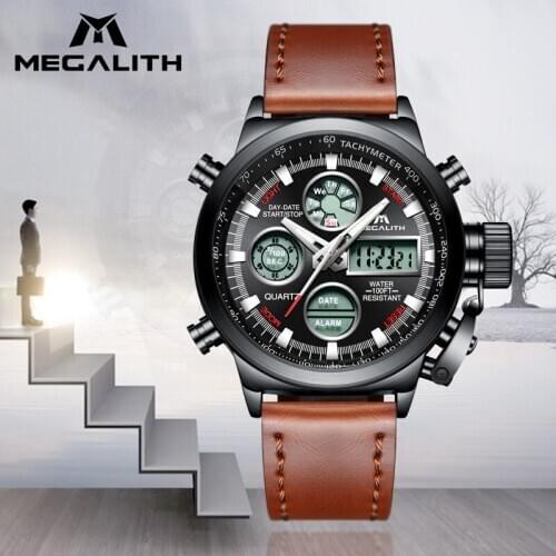 Мужские часы с двойным циферблатом Megalith China At AliExpress