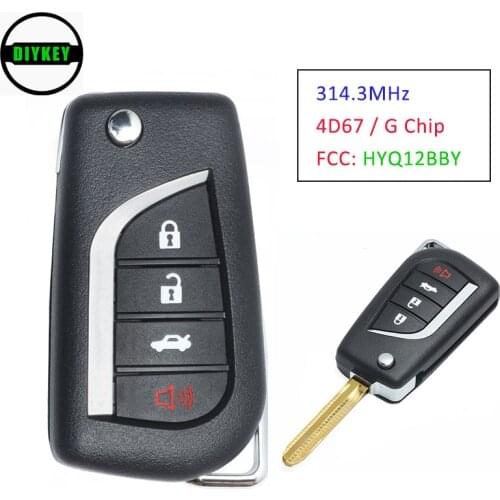 DIYKEY Modified Flip Remote Key Fob 314.3MHz G / 4D67 Chip 3+1 Button for Toyota Rav4 Yaris FCC: HYQ12BBY