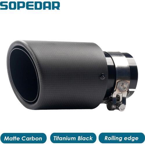 SOPEDAR AK Universal Car Exhaust Tip Tail Pipes Matte Carbon Rolling Edge Stying Auto Tip Pipe End Shot Blast Surface Muffler