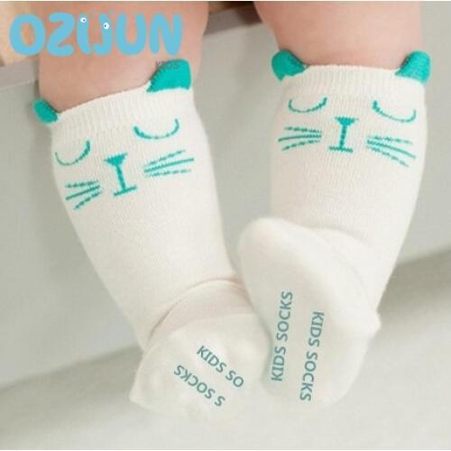 Newborn Toddler knee-high sock Baby Boy Girl knee Socks anti slip Cute Cartoon Cat Skid Resistance leg warmers for 0-2Y 2-3Year