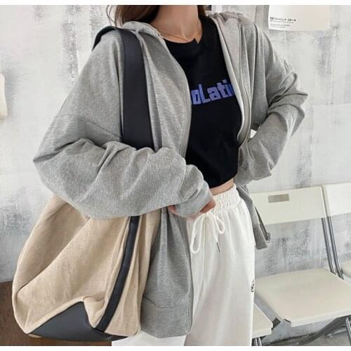 2021 New Zip Up Hoodie Sweatshirt Coat Clothes Oversized Hoodie Women Plus Size Pocket Long Sleeve Pullover Simple White Black